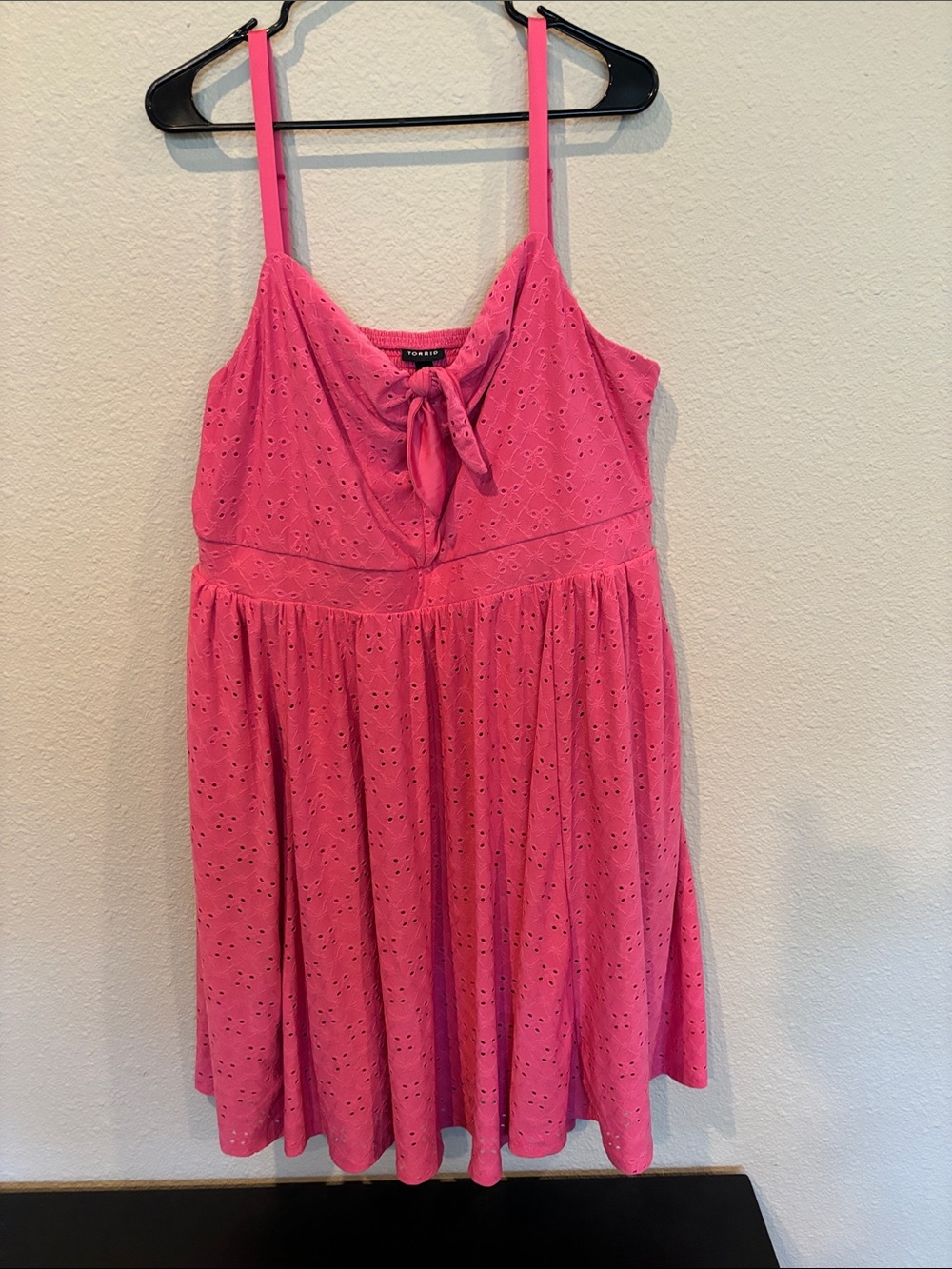 Torrid 0X Bright Pink Eyelet Tie-Front Sundress